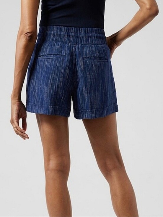 Athleta Pants - Athleta "Cabo Linen Textured" Striped Shorts Blue 100% Linen | Women's Size 2